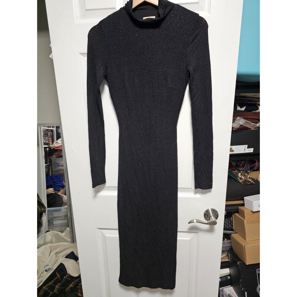 H&M Womens 4 Mock Neck Midi Pencil Sweater Dress Long Sleeve Fitted Black